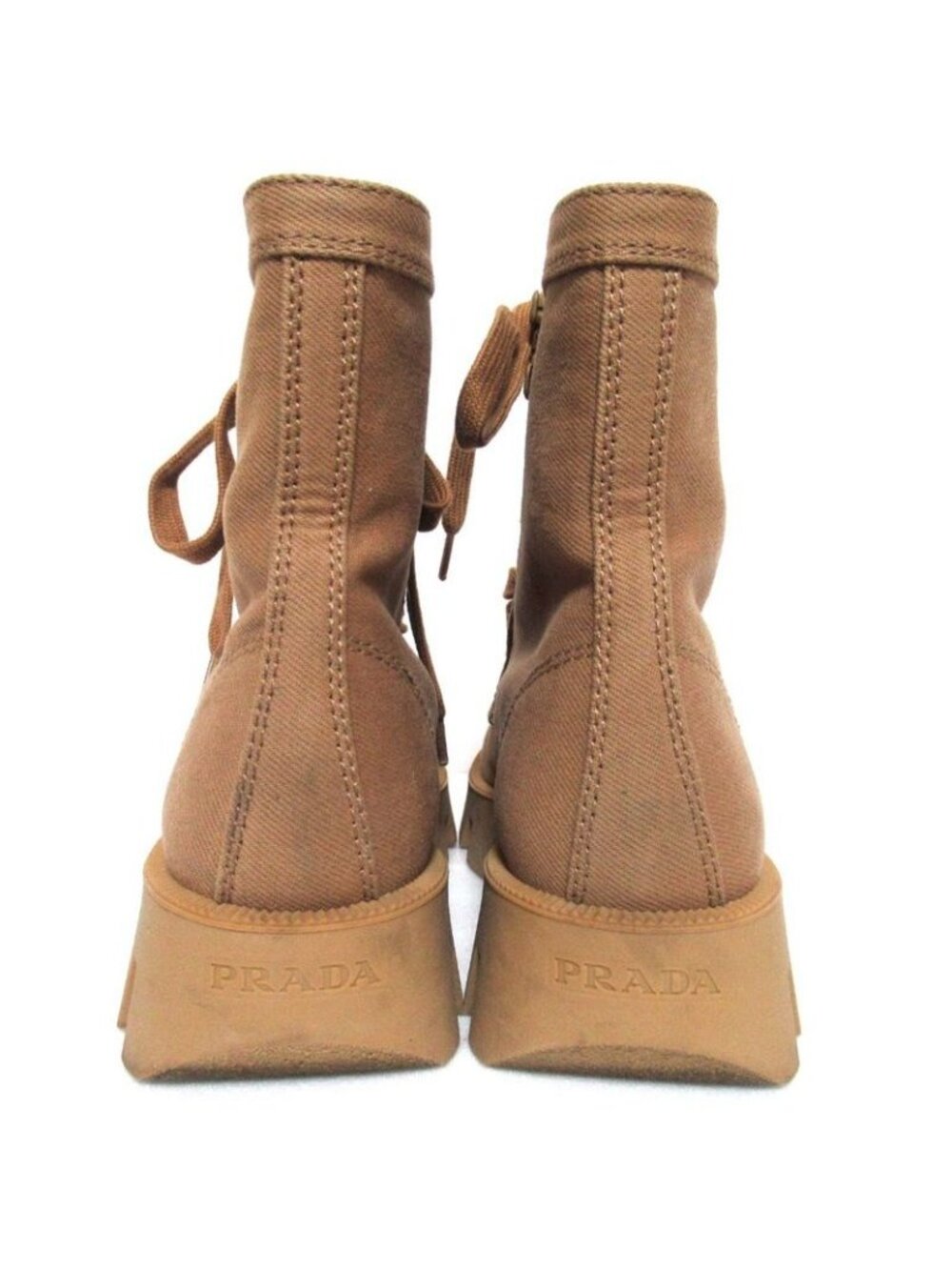 Prada Lace Up Combat Boots Short 35.5 Brown - Picture 3 of 7